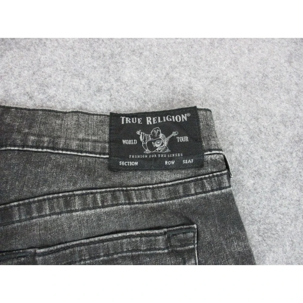 True Religion Jeans Mens 38 Gray Rocco Moto Relaxed Skinny Pocket Embroidery